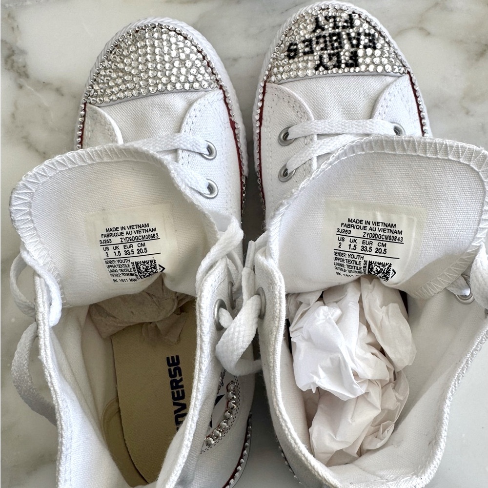Converse Sneakers White Rhinestone Gems Kids Sneakers Hannah Fly Eagles Fly - Picture 10 of 15
